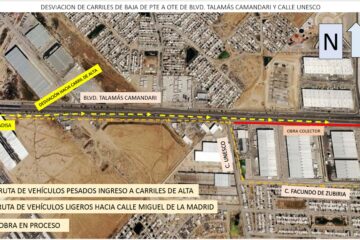 Anuncian desvíos en Talamás Camandari por obras de mantenimiento; trabajos durarán dos meses y medio
