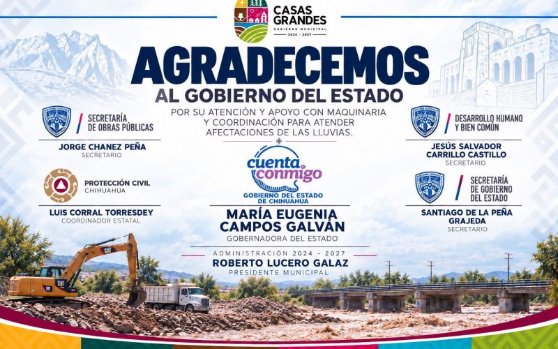 Reconoce Casas Grandes a Maru Campos y Santiago de la Peña por apoyo ante las lluvias