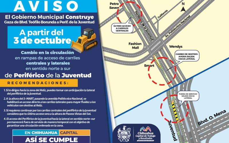 Cambiarán accesos del periférico de la Juventud desde el sábado; revisa rutas hacia Reliz y Cuauhtémoc
